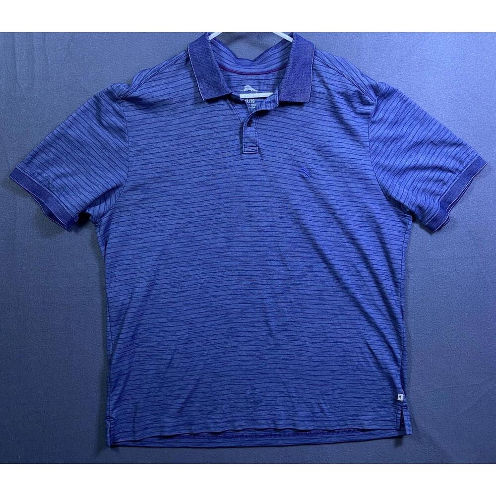 Tommy Bahama Short Sleeve Blue Striped Performance Stretch Polo Shirt 50x29 XL